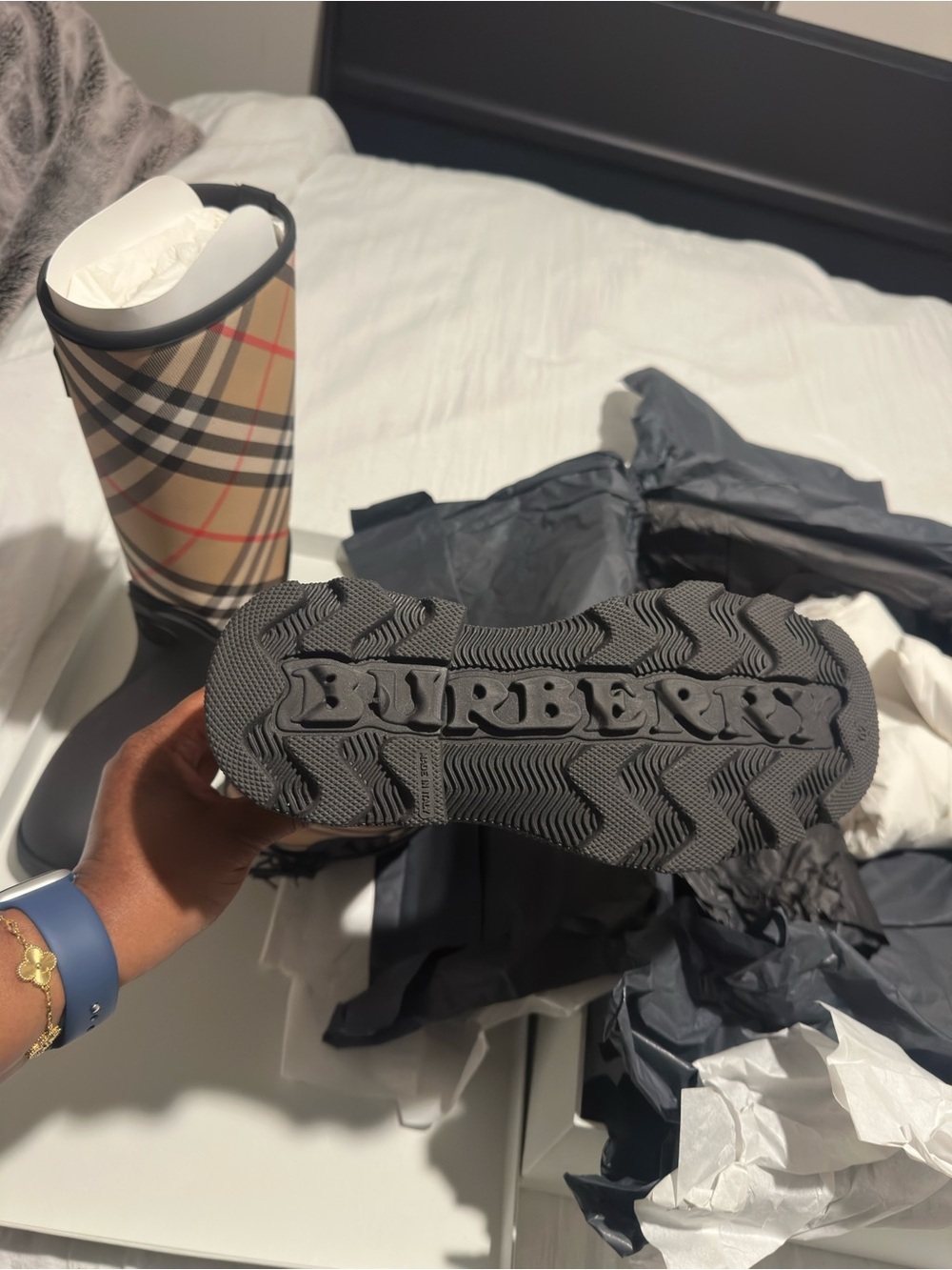 Burberry Beige & Black Signature Check Rain Boot - Picture 4 of 5